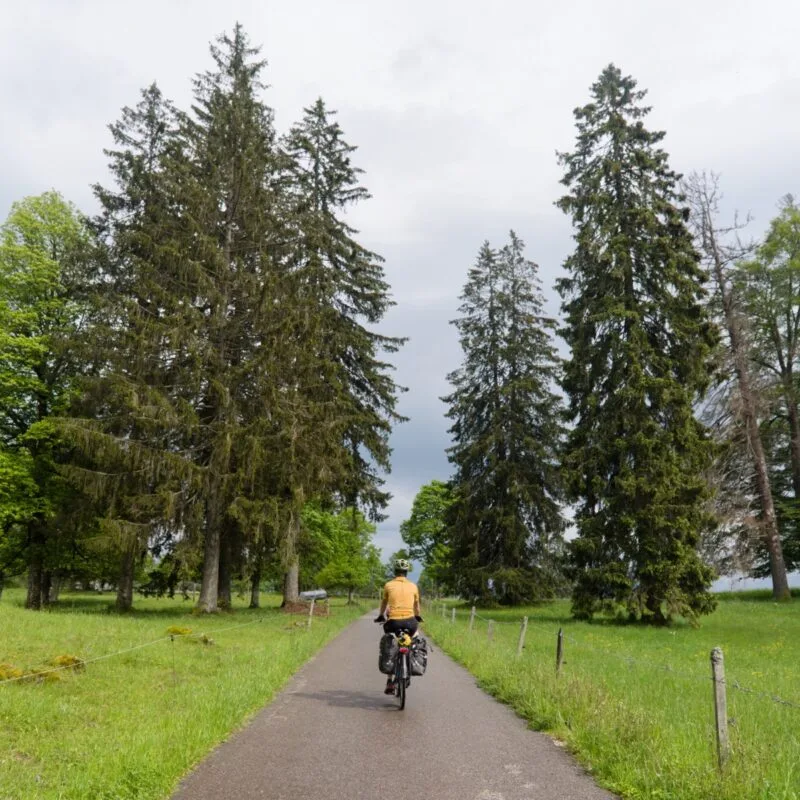 cycliste route agricole parcours velo jura suisse